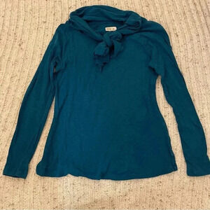 Old Navy‎ Women Teal Long Sleeve Cowl Neck Tie Front Top Size M